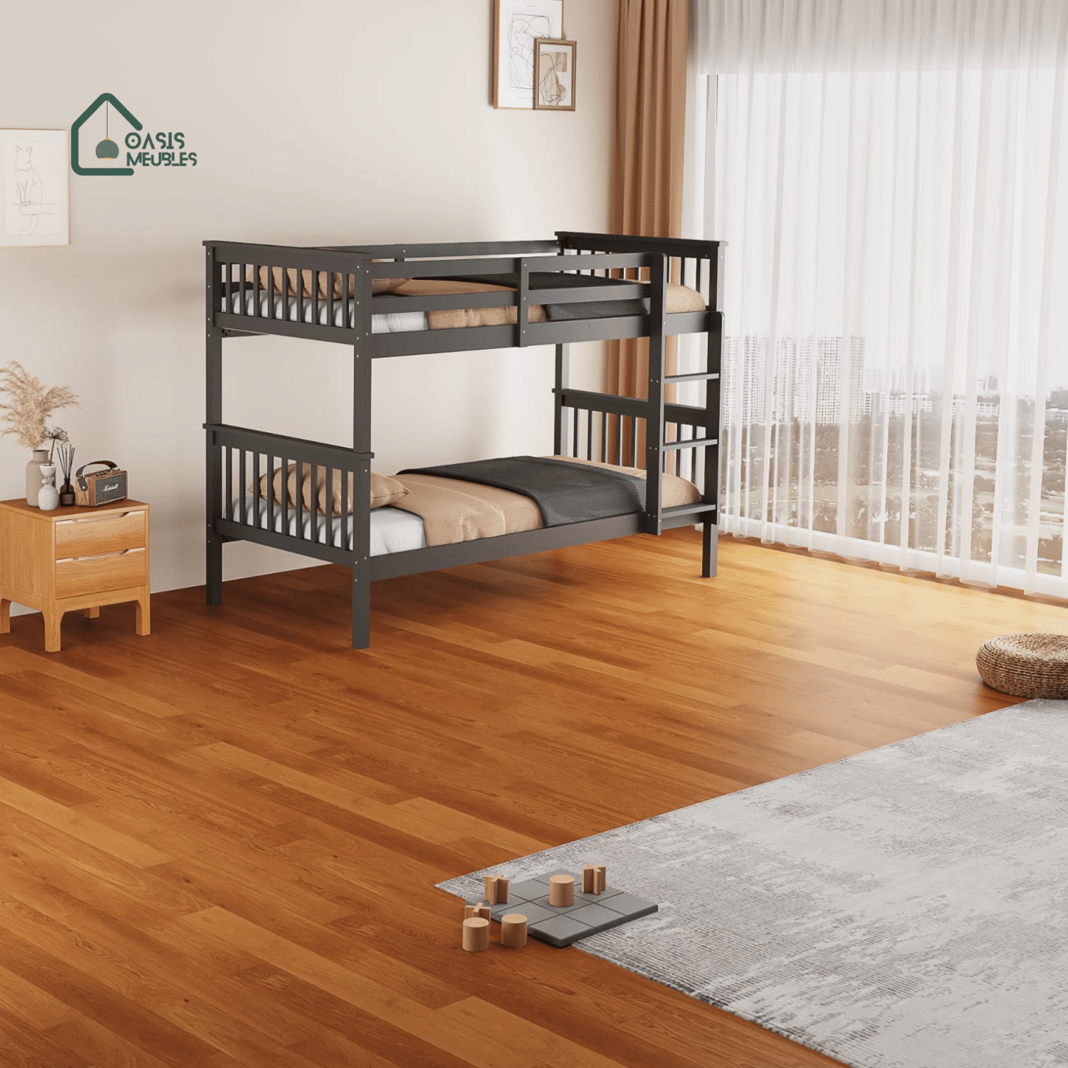Lit Superpose Batna En Bois 1+1 gris