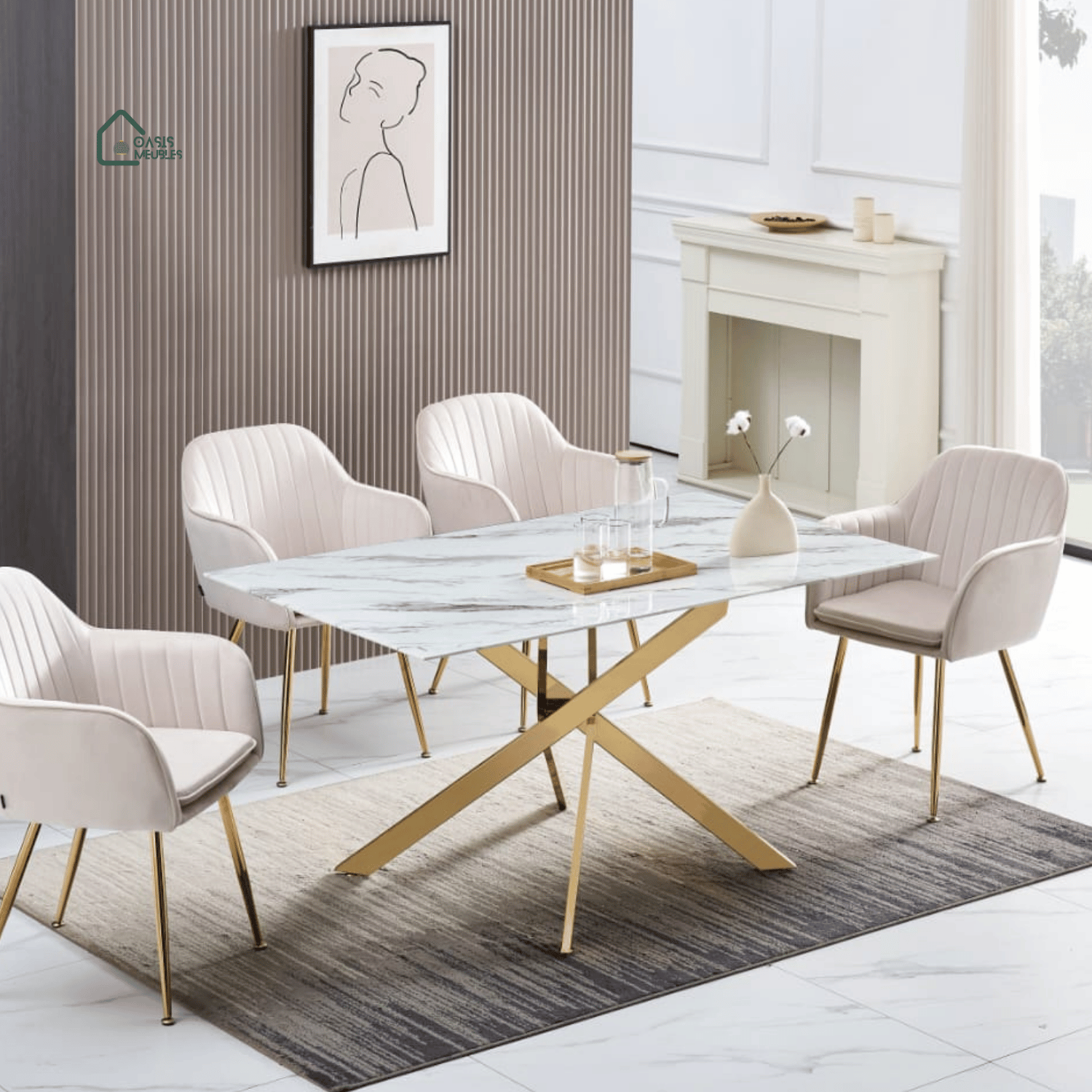 Table Rectangulaire Jessica Gold Marbre Blanc