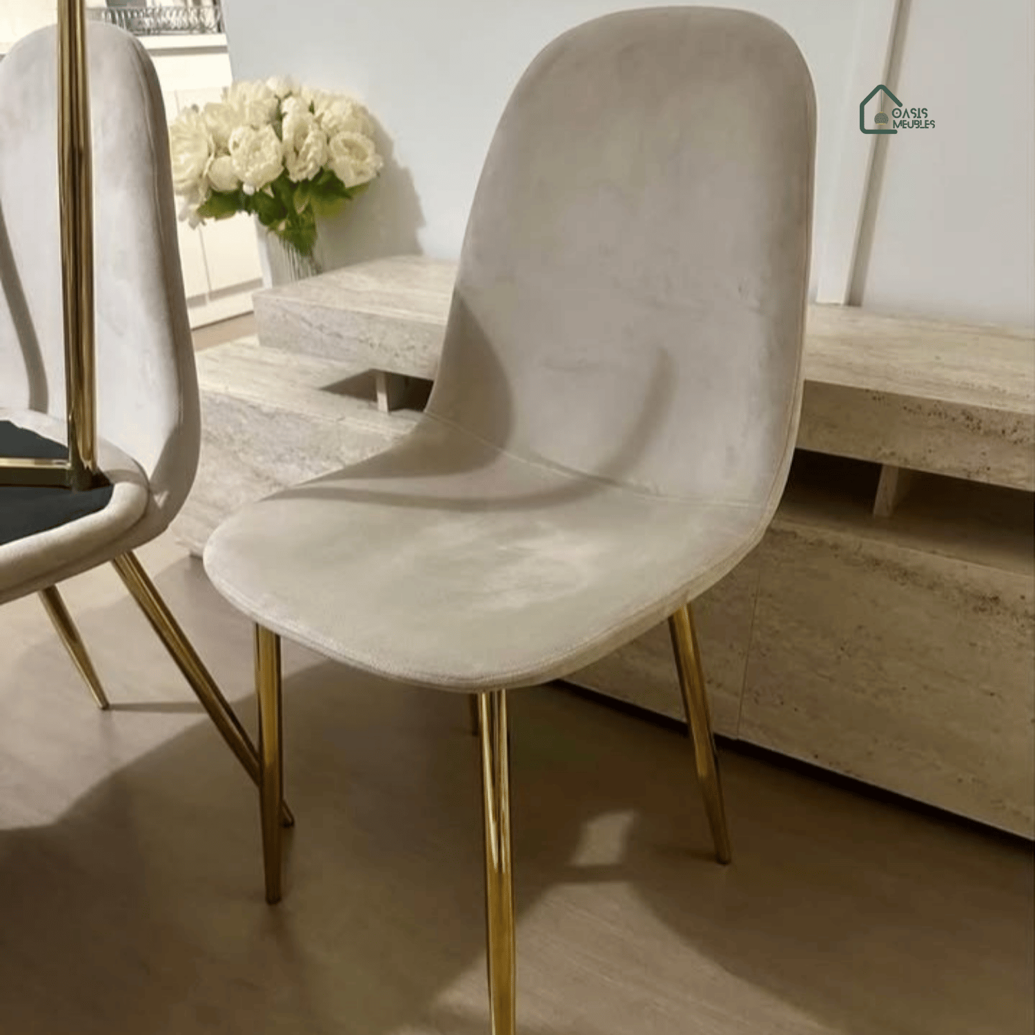 Chaises Scandinave Pied Golden Velours Taupe